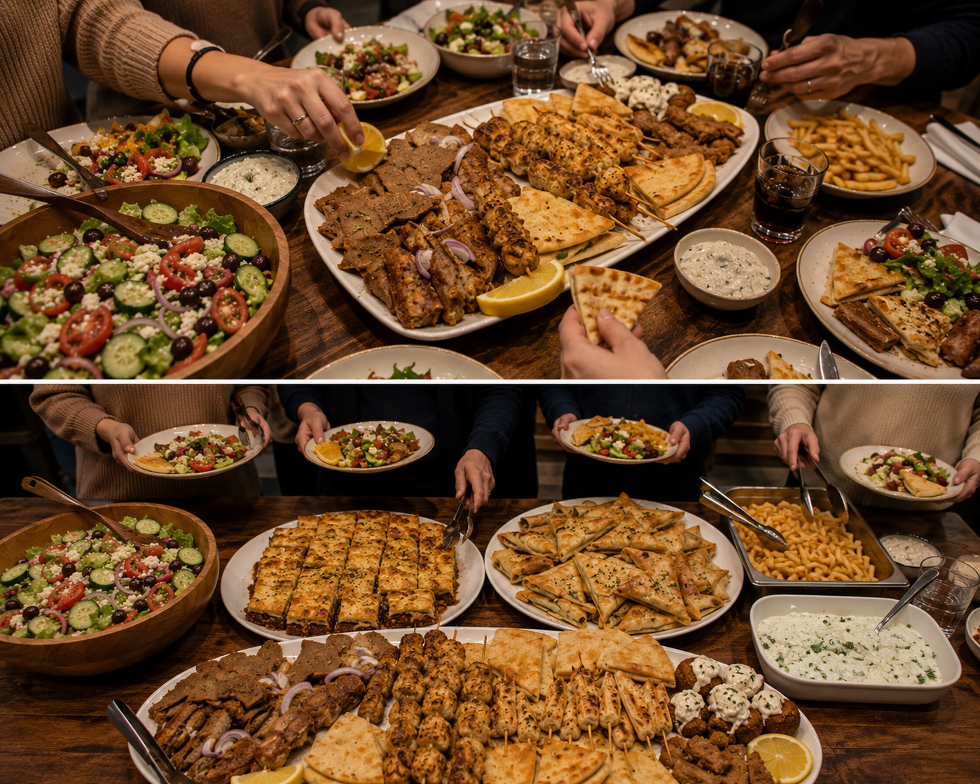 A family-style feast being shared